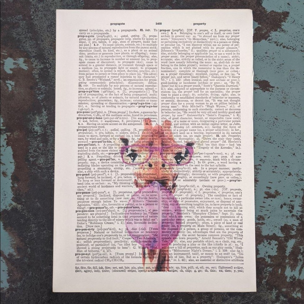 Watercolor Giraffe Vintage Dictionary Page Art